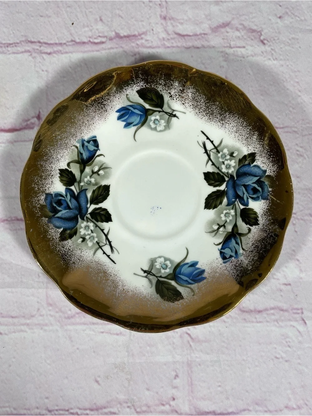 Vintage Taylor & Kent Elizabethan Blue Floral Gold Gilt Teacup and Saucer Set
